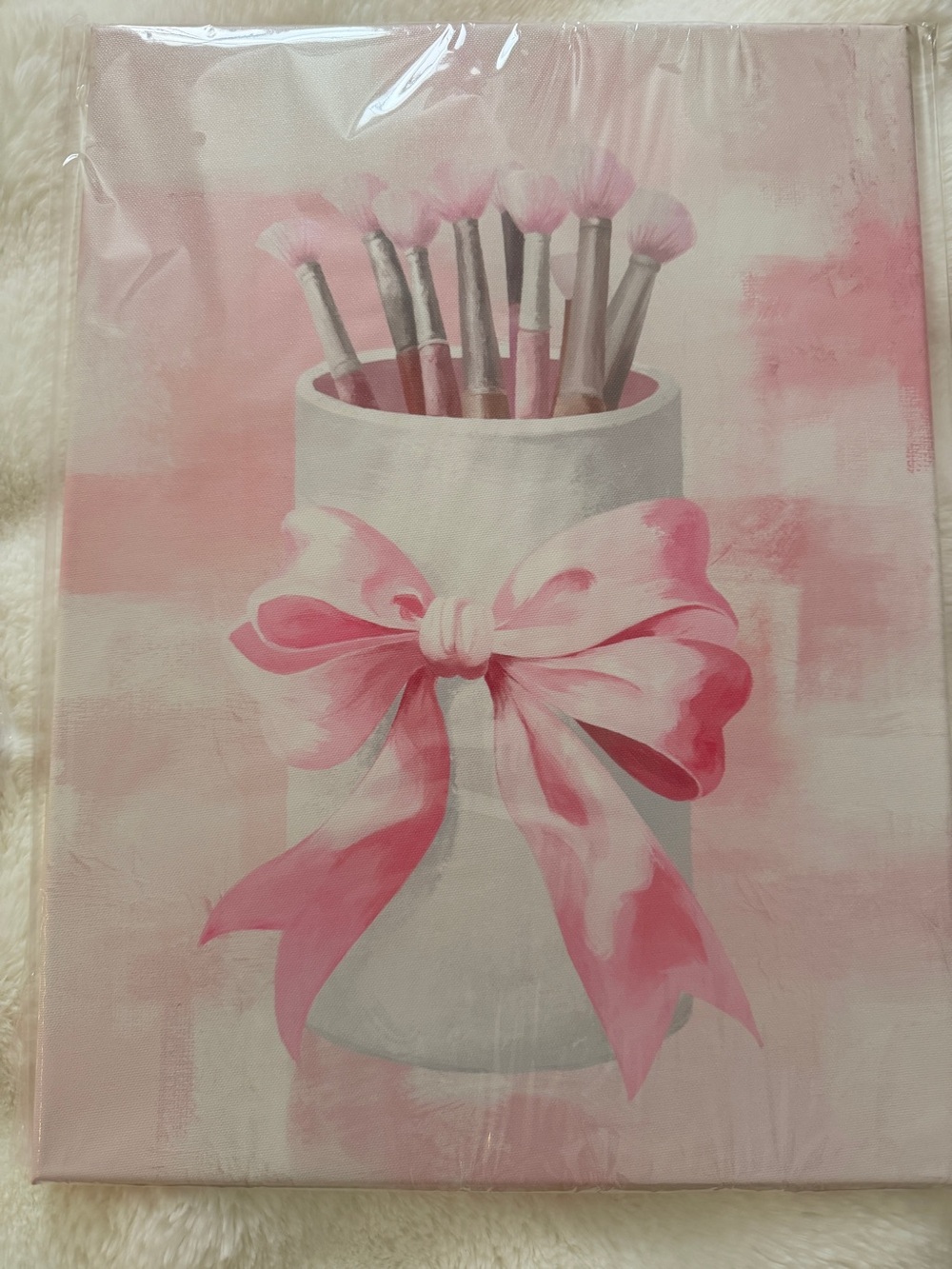 Pink Ribbon Makeup Brush Canvas Art